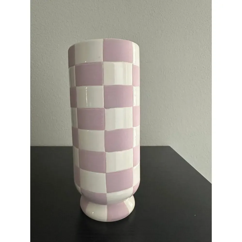 Checkered Purple and White Vase by Sunday Morning